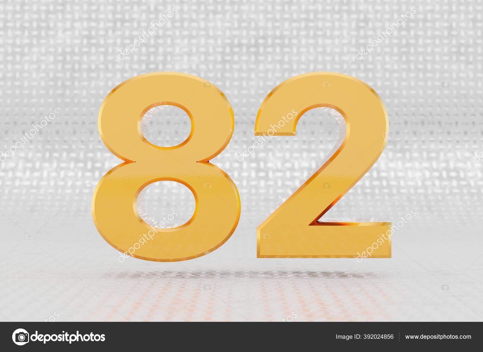 Amarelo número 3d 82. Número metálico amarelo brilhante no fundo do piso de  metal. caractere de fonte renderizada 3d . — Foto © whitebarbie #392024856, image size:1600x1167