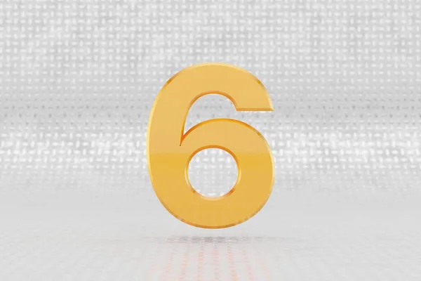 Gul 3d nummer 6. Glänsande gul metallic nummer på metallgolv bakgrund. 3D-konverterat teckensnitt. — Stockfoto