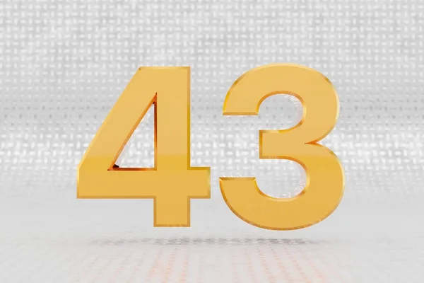 Amarillo 3d número 43. Número metálico amarillo brillante sobre fondo de piso de metal. 3d renderizado carácter de fuente . — Foto de Stock