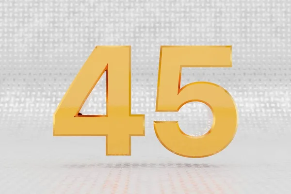 Amarillo 3d número 45. Número metálico amarillo brillante sobre fondo de piso de metal. 3d renderizado carácter de fuente . — Foto de Stock