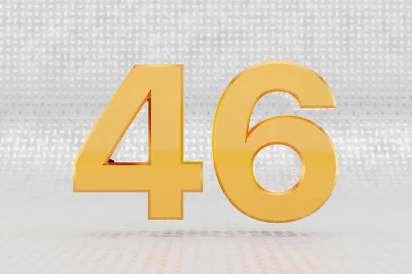 Sárga 3d 46-os szám. Fényes sárga fémes szám a fémpadló hátterében. 3d renderelt betűtípus karakter. — Stock Fotó