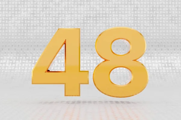 Yellow 3d number 48. Glossy yellow metallic number on metal floor background. 3d rendered font character. — Stock Photo, Image