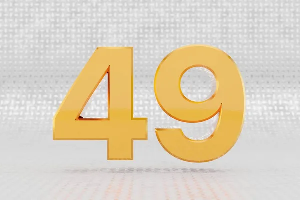 Žluté 3d číslo49. Lesklé žluté kovové číslo na kovovém podkladu. 3D vykreslený znak písma. — Stock fotografie