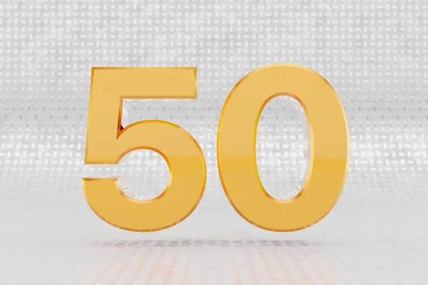 Gul 3d nummer 50. Glänsande gul metallic nummer på metallgolv bakgrund. 3D-konverterat teckensnitt. — Stockfoto