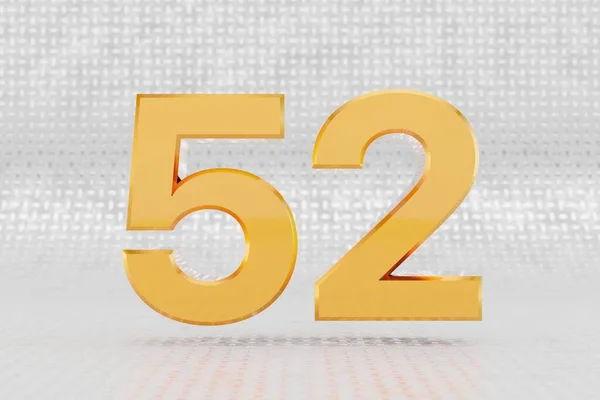 Жовтий 3d номер 52. Глянцевий жовтий металевий номер на фоні металевої підлоги. Тривимірний символ шрифту . — стокове фото