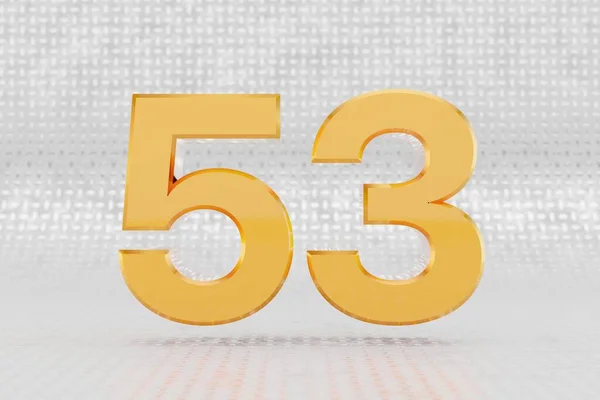 黄色の3D番号53 。金属床の背景に光沢のある黄色の金属番号。3Dレンダリングフォント文字. — ストック写真