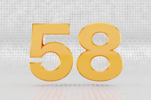 Sárga 3d 58-as szám. Fényes sárga fémes szám a fémpadló hátterében. 3d renderelt betűtípus karakter. — Stock Fotó
