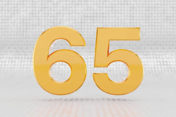 Κίτρινο 3d αριθμός 65. Γυαλιστερό κίτρινο μεταλλικό αριθμό σε μεταλλικό δάπεδο φόντο. 3d απόδοση χαρακτήρα γραμματοσειράς. — Φωτογραφία Αρχείου