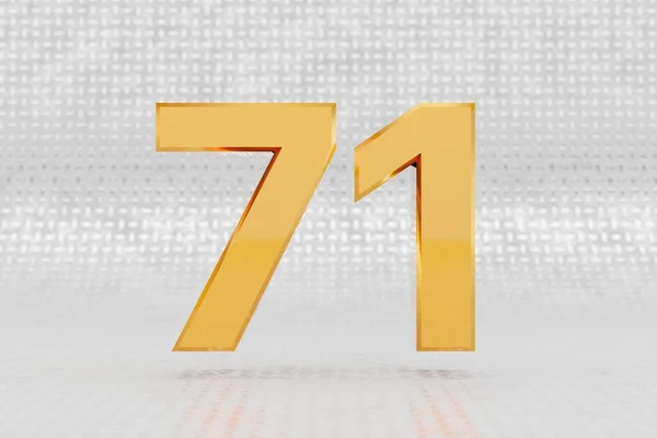 Sárga 3d szám 71. Fényes sárga fémes szám a fémpadló hátterében. 3d renderelt betűtípus karakter. — Stock Fotó