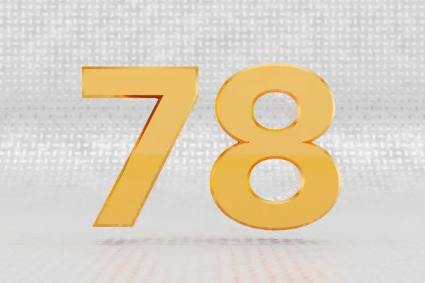 Gelbe 3D-Nummer 78. Glänzend gelb metallische Zahl auf Metallboden Hintergrund. 3D gerenderte Schrift. — Stockfoto