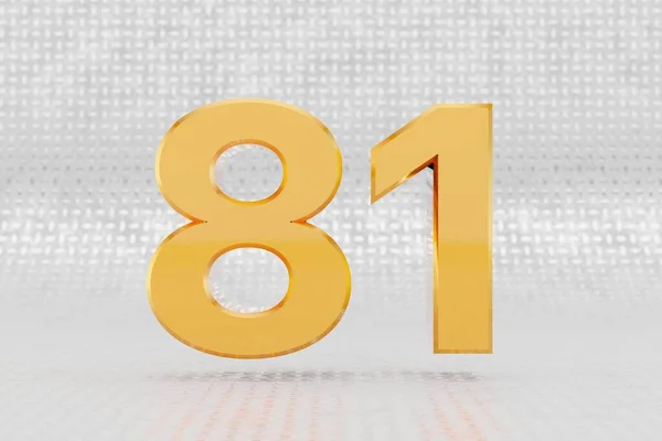 黄色の3D番号81 。金属床の背景に光沢のある黄色の金属番号。3Dレンダリングフォント文字. — ストック写真