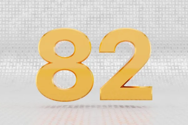 Жовтий 3d номер 82. Глянцевий жовтий металевий номер на фоні металевої підлоги. Тривимірний символ шрифту . — стокове фото