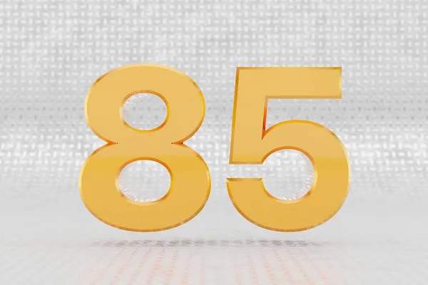 Amarillo 3d número 85. Número metálico amarillo brillante sobre fondo de piso de metal. 3d renderizado carácter de fuente . — Foto de Stock