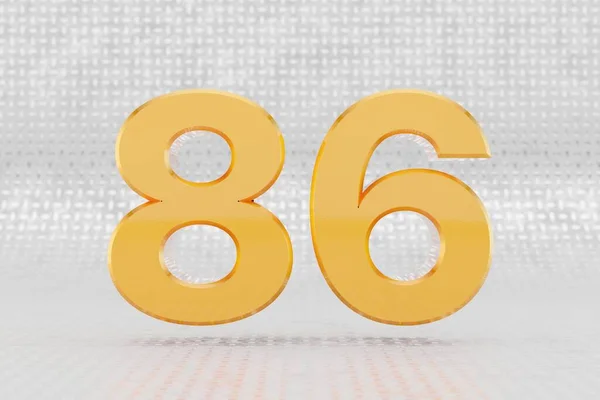 Yellow 3d number 86. Glossy yellow metallic number on metal floor background. 3d rendered font character. — Stock Photo, Image