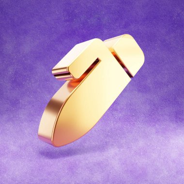 Kalem simgesi. Mor kadife arka planda izole edilmiş altın renkli kalem sembolü.