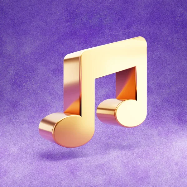 Icona della nota musicale. Simbolo di nota lucida oro isolato su sfondo di velluto viola. — Foto Stock