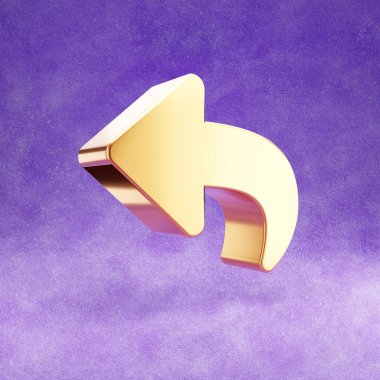 Simgeye cevap ver. Mor kadife arkaplanda izole edilmiş altın renkli Yanıtlama sembolü.