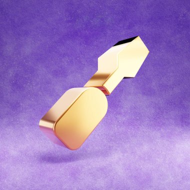 Tornavida simgesi. Menekşe kadife arkaplanda izole edilmiş altın renkli tornavida sembolü.