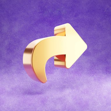 Simgeyi paylaş. Altın parıltılı sembol menekşe kadife arkaplanda izole edilmiş.