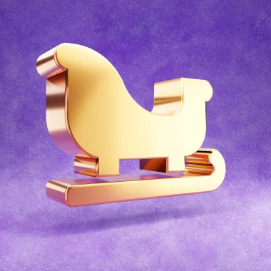 Kızak simgesi. Menekşe kadife arkaplanda izole edilmiş altın parıltılı kızak sembolü.