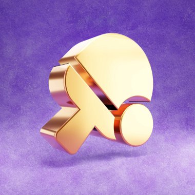 Masa tenisi ikonu. Mor kadife arka planda izole edilmiş altın renkli masa tenisi sembolü.