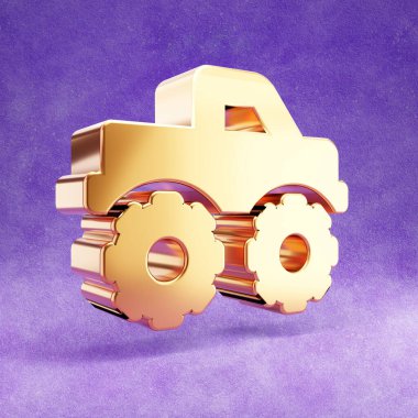 Canavar Kamyon ikonu. Mor kadife arka planda izole edilmiş altın renkli Canavar Kamyonu sembolü.