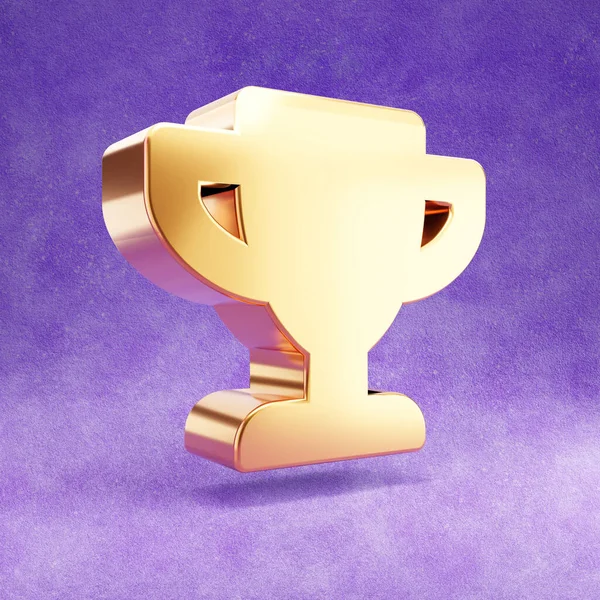 Icono del trofeo. Símbolo trofeo dorado brillante aislado sobre fondo de terciopelo violeta. —  Fotos de Stock