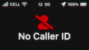 Eski ekranda hiçbir Arama Kimliği görünmedi. Telefon hud 'lu pikselli metin animasyonu. Kırmızı okşanmış kullanıcı simgesi.