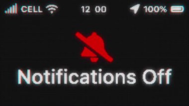 Bildirimler eski ekranda görünsün. Telefon hud 'lu pikselli metin animasyonu. Kırmızı okşanmış çan simgesi.
