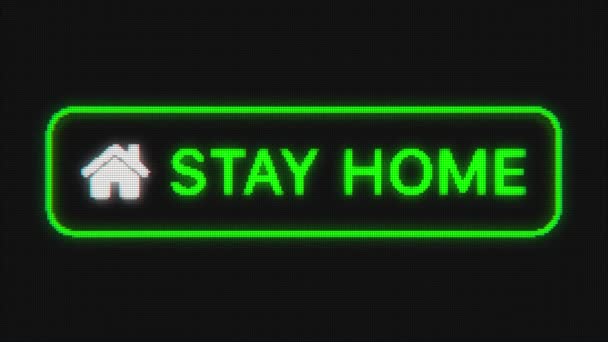 Texto pixelado Quedarse en casa con el icono del hogar. — Vídeo de stock