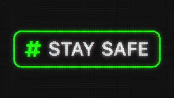 Pixeled text Stay Safe with hashtag icon. — Stock Video