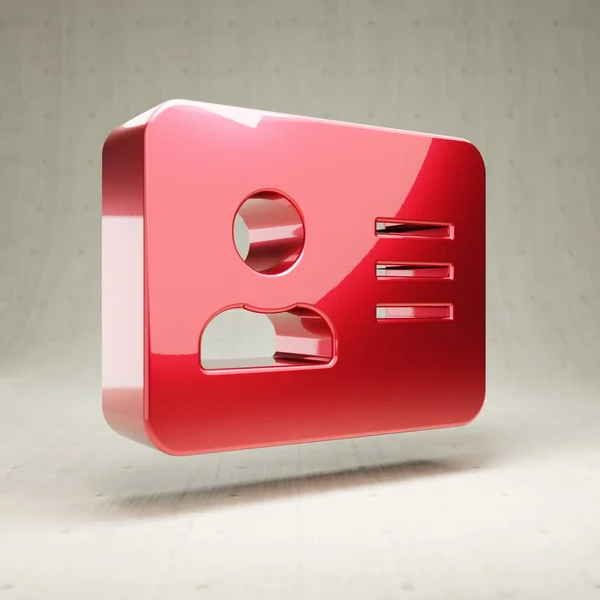 Adresskarte. Rot glänzend metallisch Adresskartensymbol isoliert auf weißem Betonhintergrund. — Stockfoto