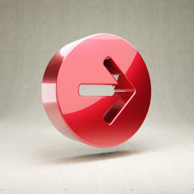 Ok Çemberi Sağ simgesi. Kırmızı parlak metalik ok daire Sağdaki sembol beyaz beton arkaplanda izole.