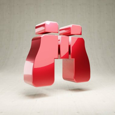 Dürbün simgesi. Beyaz beton arka planda izole edilmiş kırmızı parlak metalik dürbün sembolü.