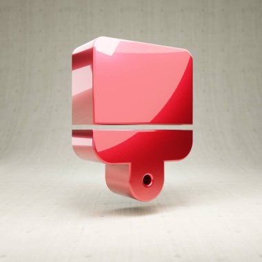 Fırça ikonunu boya. Beyaz beton arkaplanda izole edilmiş kırmızı parlak metalik boya fırçası sembolü.