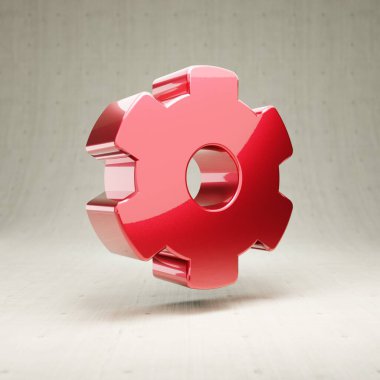 Cog Wheel ikonu. Beyaz beton arka planda izole edilmiş altın renkli çark sembolü. Web sitesi için modern simge, sosyal medya, sunum, tasarım şablonu ögesi. 3 Boyutlu Hazırlama.