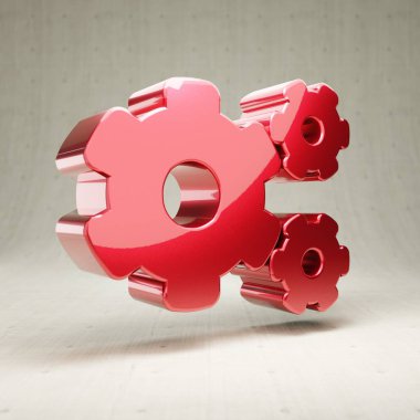 Cog Wheels ikonu. Beyaz beton arka planda izole edilmiş altın renkli dişli çarklar. Web sitesi için modern simge, sosyal medya, sunum, tasarım şablonu ögesi. 3 Boyutlu Hazırlama.