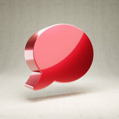 Yorum simgesi. Beyaz beton arka planda izole edilmiş altın renkli yorum sembolü. Web sitesi için modern simge, sosyal medya, sunum, tasarım şablonu ögesi. 3 Boyutlu Hazırlama.