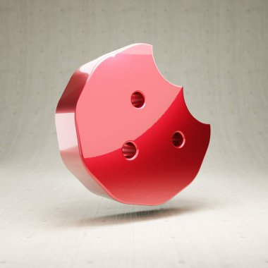 Kurabiye ısırığı ikonu. Beyaz beton arka planda izole edilmiş altın renkli kurabiye ısırığı sembolü. Web sitesi için modern simge, sosyal medya, sunum, tasarım şablonu ögesi. 3 Boyutlu Hazırlama.