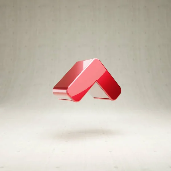 Vinkel upp ikonen. röd glänsande metallic Angle Up symbol isolerad på vit betong bakgrund. — Stockfoto