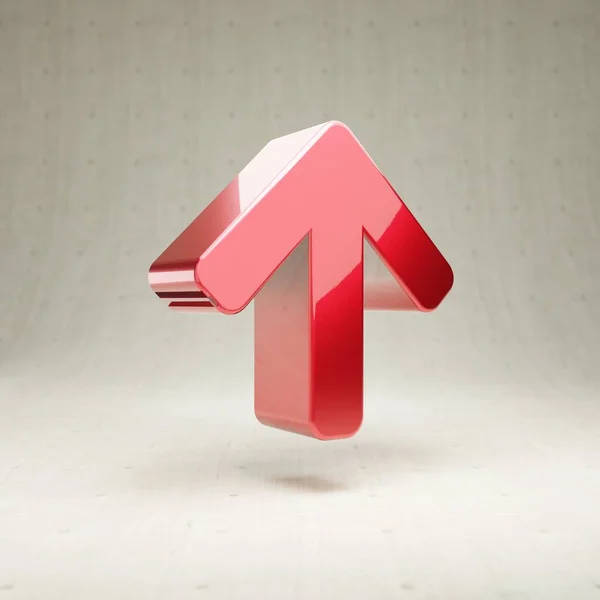 Pfeil-oben-Symbol. Roter metallisch glänzender Pfeil Up Symbol isoliert auf weißem Betonhintergrund. — Stockfoto