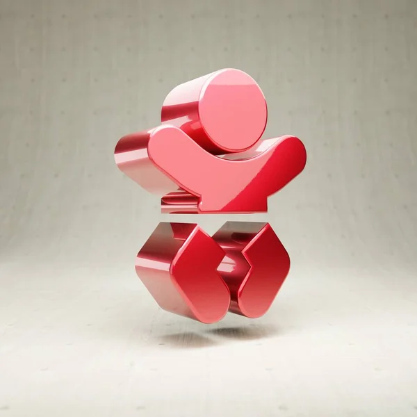 Icona del bambino. Rosso lucido metallico Bambino simbolo isolato su sfondo di cemento bianco. — Foto Stock