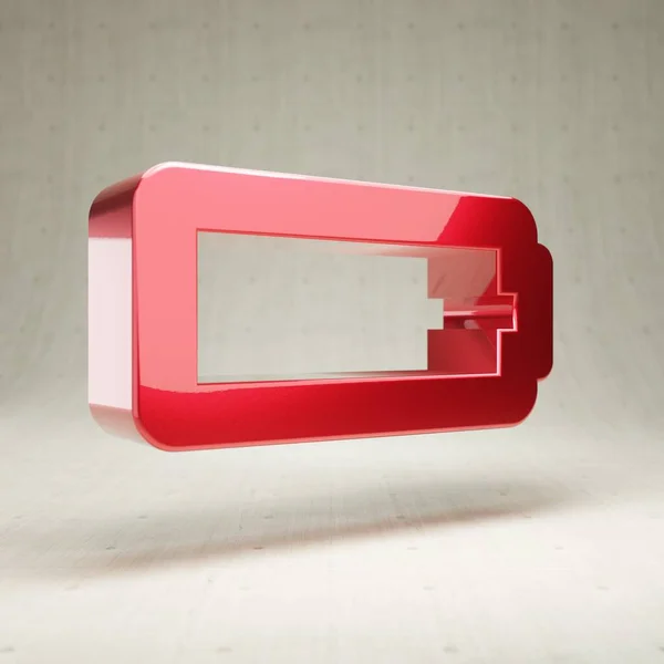 Icône Batterie vide. Rouge brillant métallisé Vide Symbole de batterie isolé sur fond de béton blanc. — Photo