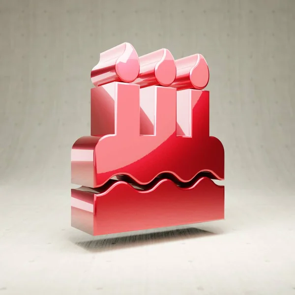 Icona della torta di compleanno. Rosso lucido metallico simbolo torta di compleanno isolato su sfondo di cemento bianco. — Foto Stock