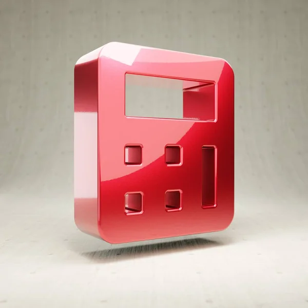 Ikona kalkulatora. Czerwony błyszczący metalowy Kalkulator symbol izolować na biały betonowy tło. — Zdjęcie stockowe