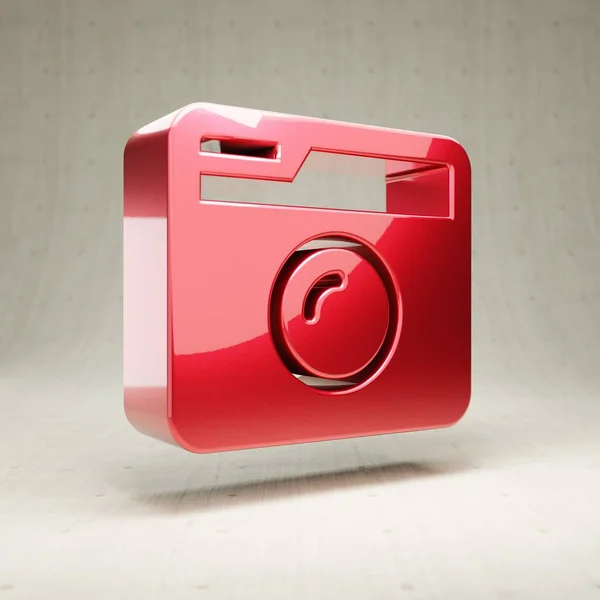 Retro Fotocamera icoon. Rood glanzend metallic Retro Photo Camera symbool geïsoleerd op witte betonnen achtergrond. — Stockfoto