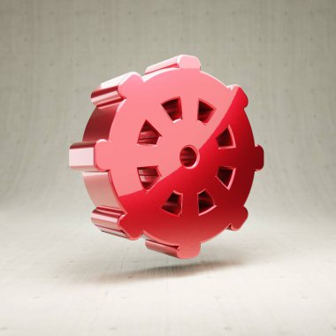 Dharmachakra simgesi. Beyaz beton arka planda izole edilmiş altın renkli Dharmachakra sembolü. Web sitesi için modern simge, sosyal medya, sunum, tasarım şablonu ögesi. 3 Boyutlu Hazırlama.