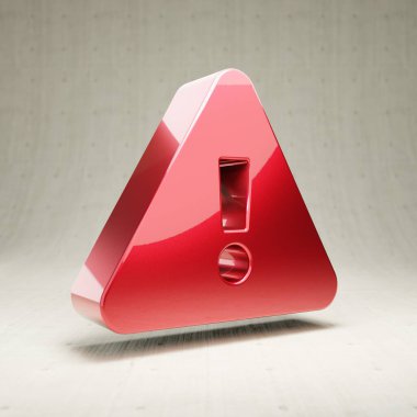 Ünlem Üçgeni ikonu. Beyaz beton arka planda izole edilmiş altın parıltılı Ünlem Üçgeni sembolü. Web sitesi için modern simge, sosyal medya, sunum, tasarım şablonu ögesi. 3 Boyutlu Hazırlama.