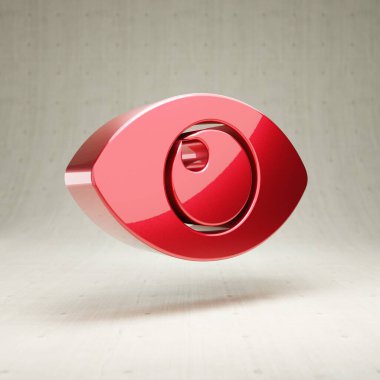 Göz simgesi. Beyaz beton arka planda izole edilmiş altın renkli parlak göz sembolü. Web sitesi için modern simge, sosyal medya, sunum, tasarım şablonu ögesi. 3 Boyutlu Hazırlama.