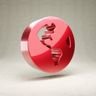 Globe USA ikonu. Beyaz beton arka planda izole edilmiş altın renkli Globe ABD sembolü. Web sitesi için modern simge, sosyal medya, sunum, tasarım şablonu ögesi. 3 Boyutlu Hazırlama.